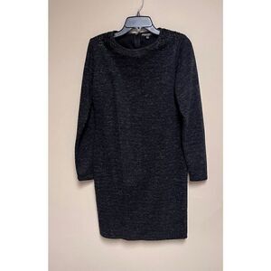 Adrienne Vittadini Womens Tunic Long Sleeve Mini Dress Black Mable Sz 8